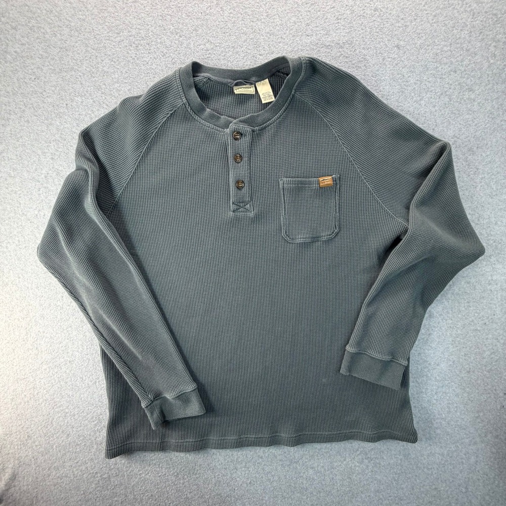 LL Bean Mens XXL Tall Blue Gray Waffle Knit Thermal Henley Shirt Long Sleeve VTG